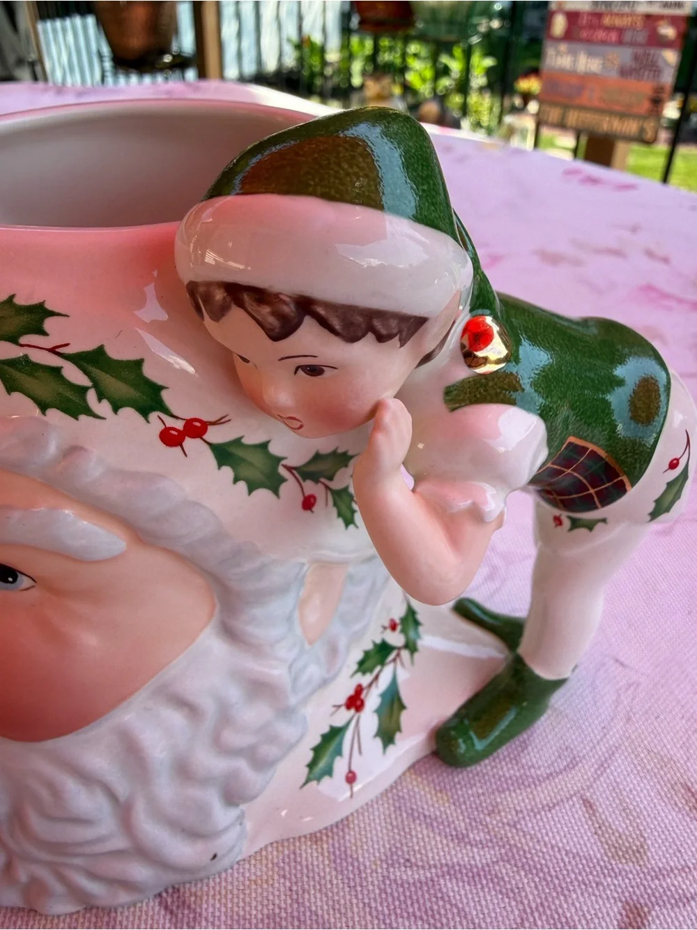 Lenox Santa Face Mug with Elf Handle - White, Green, Red
